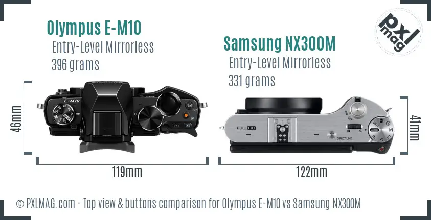 Olympus E-M10 vs Samsung NX300M top view buttons comparison