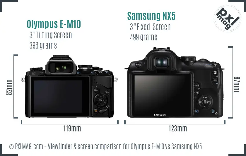 Olympus E-M10 vs Samsung NX5 Screen and Viewfinder comparison