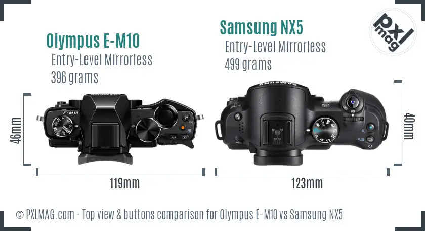 Olympus E-M10 vs Samsung NX5 top view buttons comparison