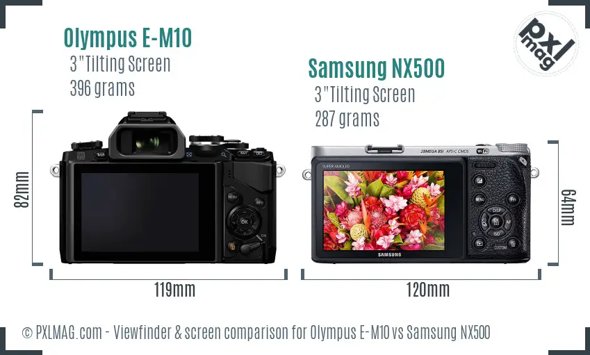 Olympus E-M10 vs Samsung NX500 Screen and Viewfinder comparison