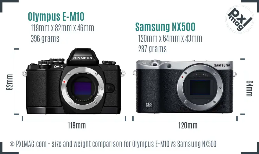 Olympus E-M10 vs Samsung NX500 size comparison