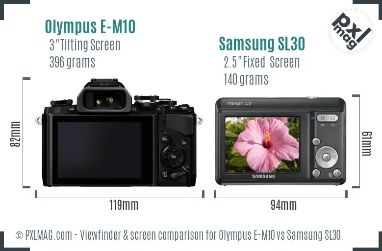 Olympus E-M10 vs Samsung SL30 Screen and Viewfinder comparison