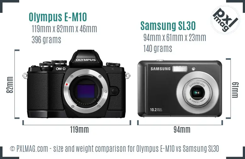 Olympus E-M10 vs Samsung SL30 size comparison