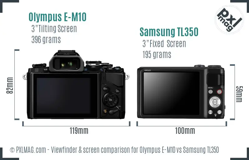 Olympus E-M10 vs Samsung TL350 Screen and Viewfinder comparison