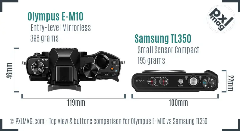 Olympus E-M10 vs Samsung TL350 top view buttons comparison