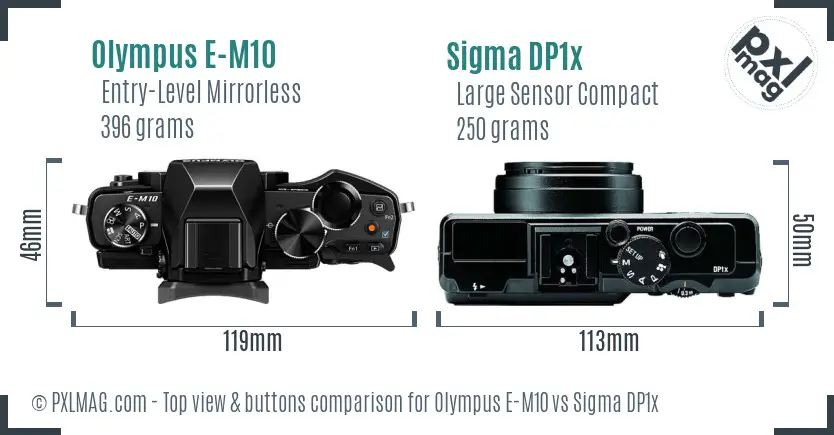 Olympus E-M10 vs Sigma DP1x top view buttons comparison