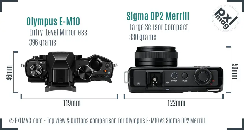 Olympus E-M10 vs Sigma DP2 Merrill top view buttons comparison Olympus E-M10 vs Sigma DP2 Merrill top view buttons comparison