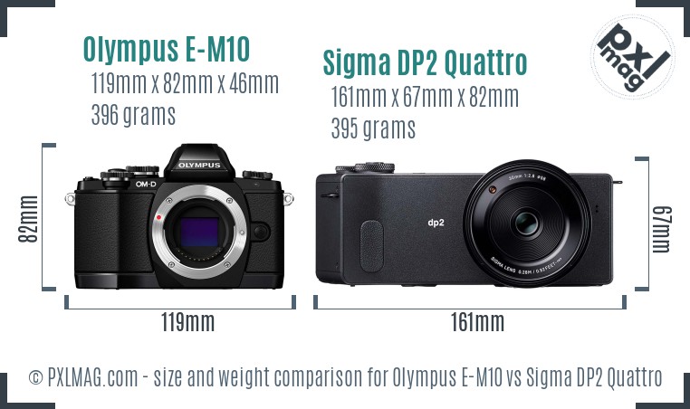 Olympus E-M10 vs Sigma DP2 Quattro size comparison