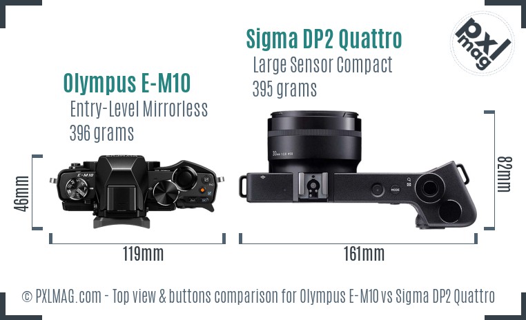 Olympus E-M10 vs Sigma DP2 Quattro top view buttons comparison