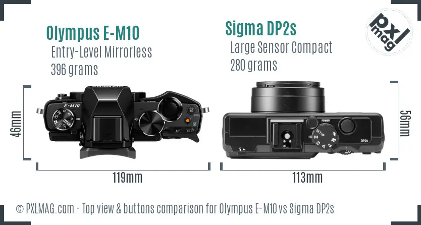 Olympus E-M10 vs Sigma DP2s top view buttons comparison