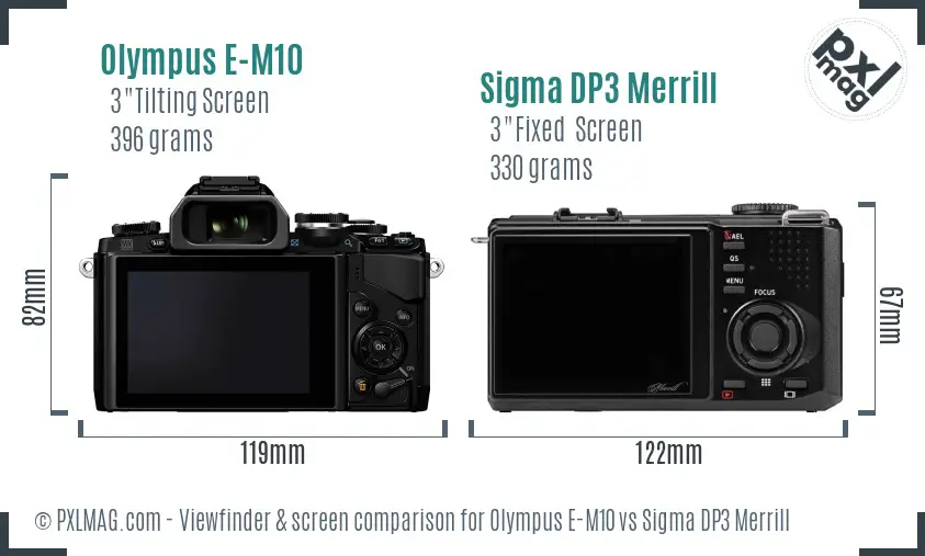 Olympus E-M10 vs Sigma DP3 Merrill Screen and Viewfinder comparison