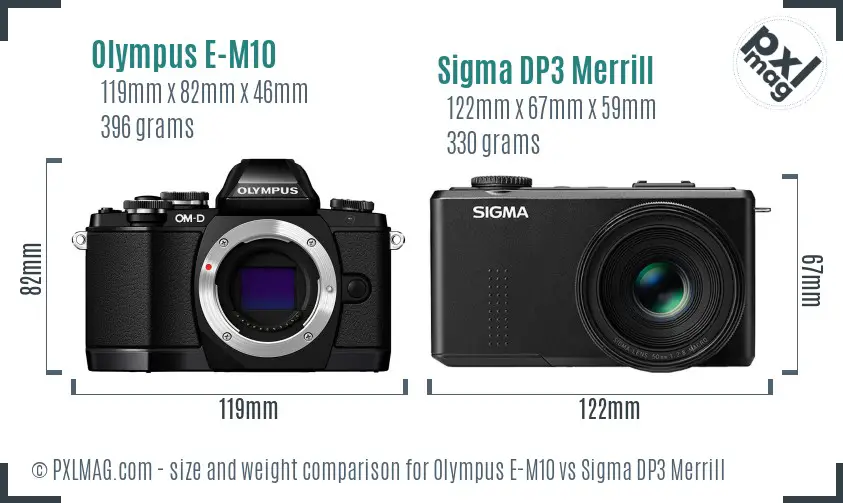 Olympus E-M10 vs Sigma DP3 Merrill size comparison Olympus E-M10 vs Sigma DP3 Merrill size comparison