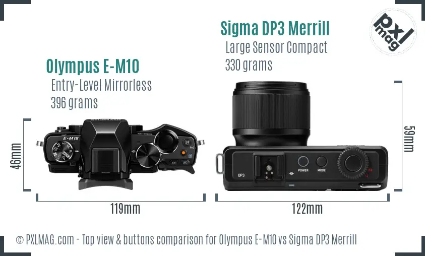 Olympus E-M10 vs Sigma DP3 Merrill top view buttons comparison