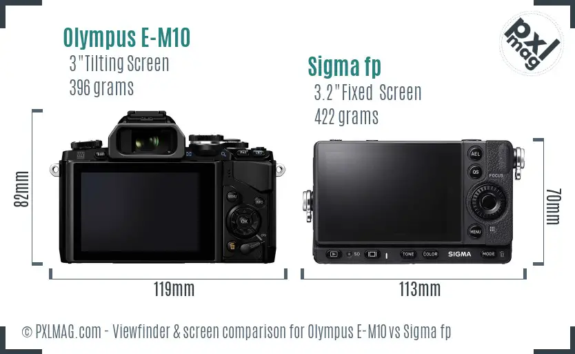 Olympus E-M10 vs Sigma fp Screen and Viewfinder comparison