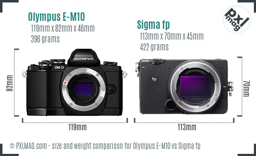 Olympus E-M10 vs Sigma fp size comparison