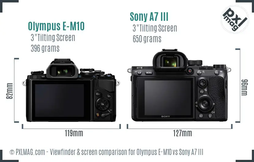 Olympus E-M10 vs Sony A7 III Screen and Viewfinder comparison