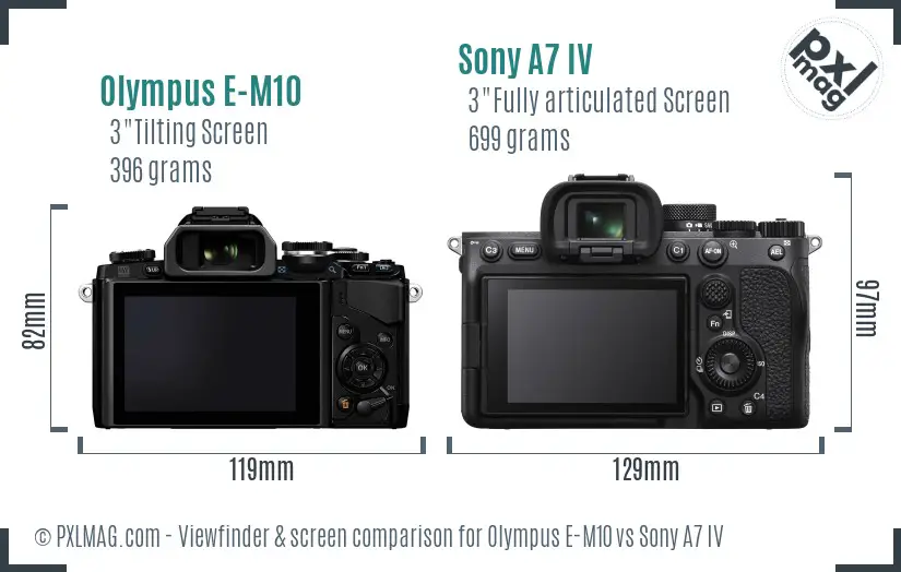 Olympus E-M10 vs Sony A7 IV Screen and Viewfinder comparison