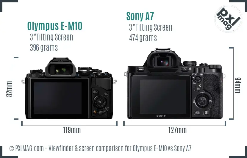 Olympus E-M10 vs Sony A7 Screen and Viewfinder comparison
