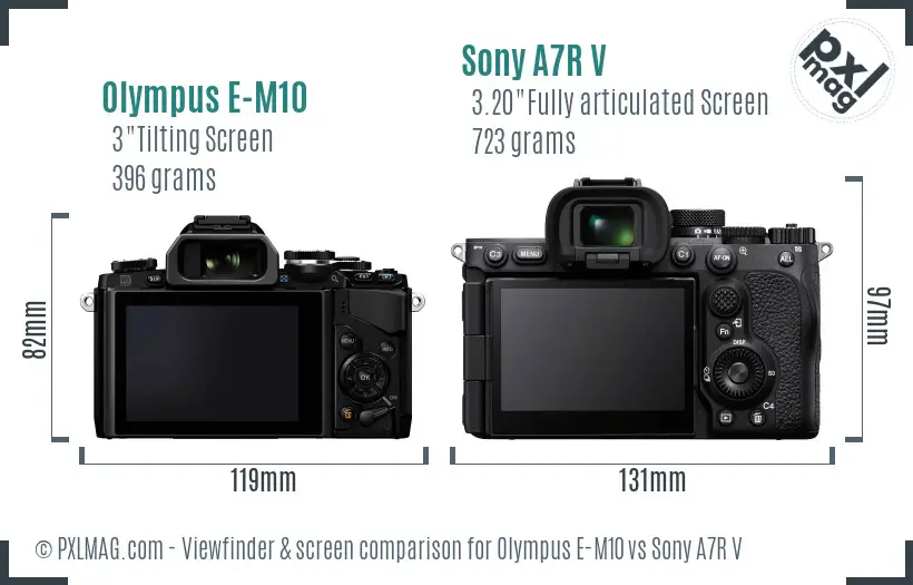 Olympus E-M10 vs Sony A7R V Screen and Viewfinder comparison Olympus E-M10 vs Sony A7R V Screen and Viewfinder comparison