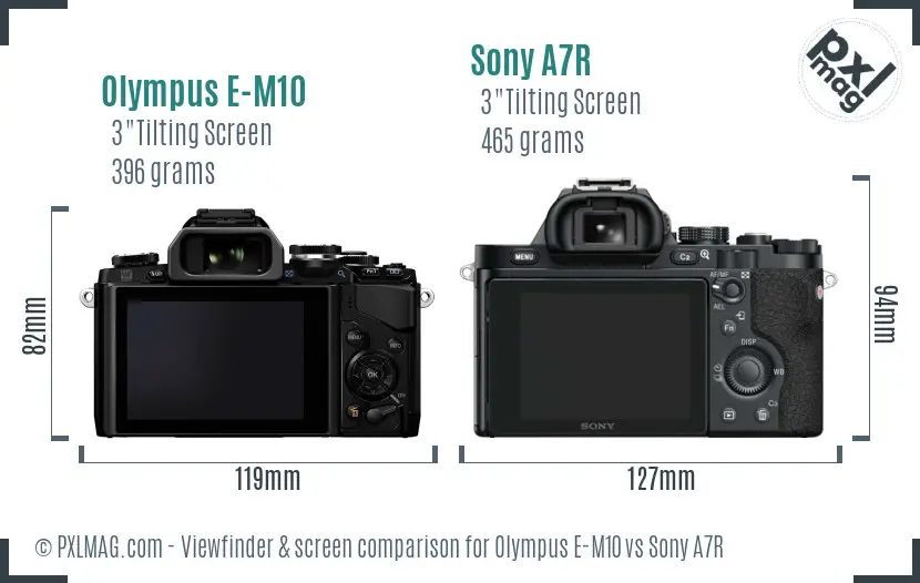 Olympus E-M10 vs Sony A7R Screen and Viewfinder comparison