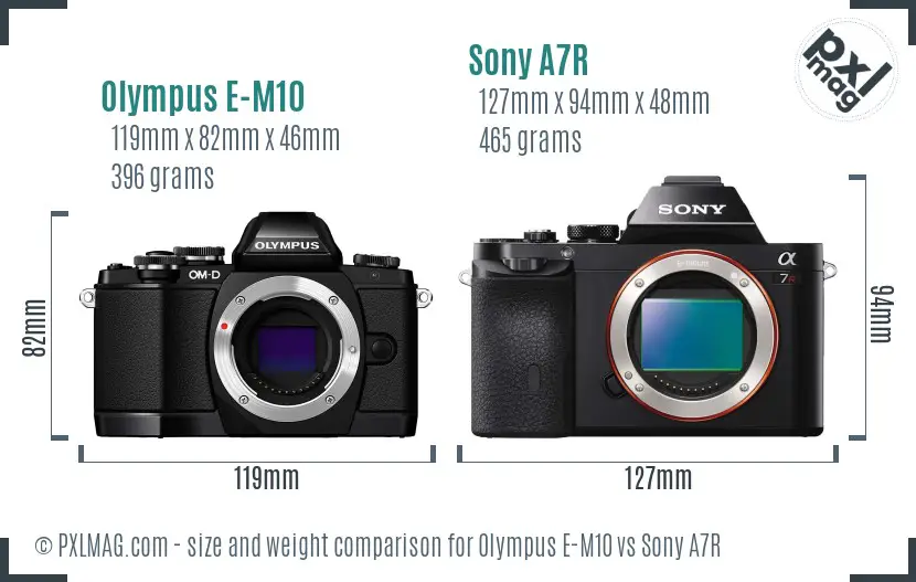 Olympus E-M10 vs Sony A7R size comparison