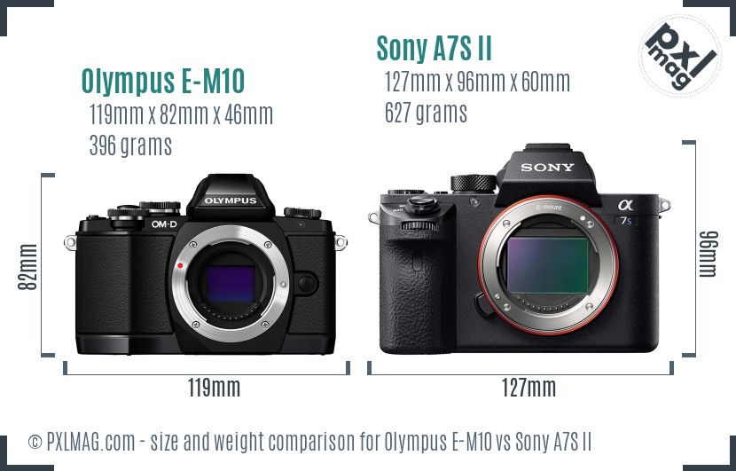 Olympus E-M10 vs Sony A7S II size comparison