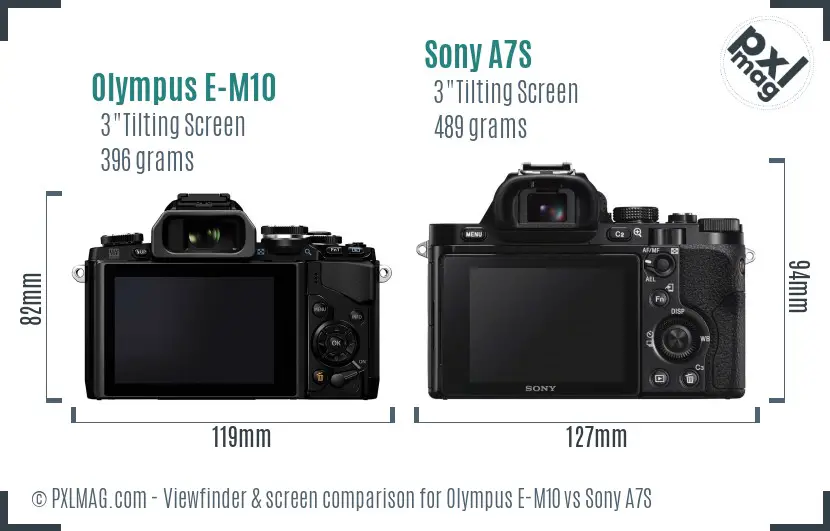 Olympus E-M10 vs Sony A7S Screen and Viewfinder comparison