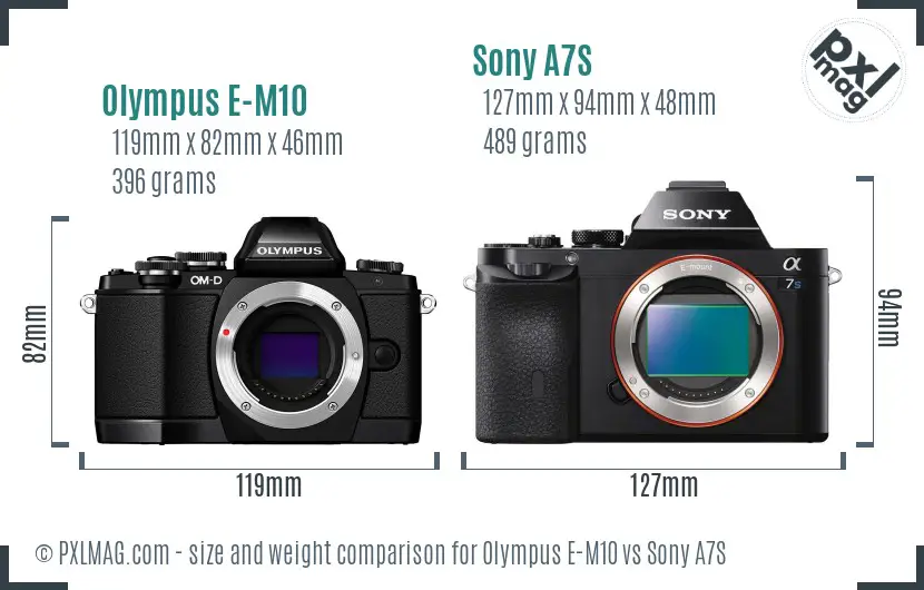 Olympus E-M10 vs Sony A7S size comparison