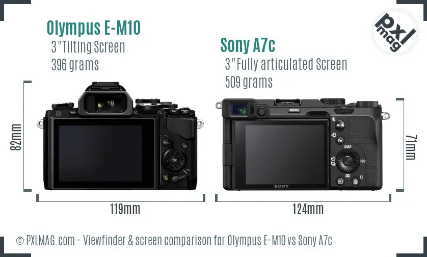 Olympus E-M10 vs Sony A7c Screen and Viewfinder comparison