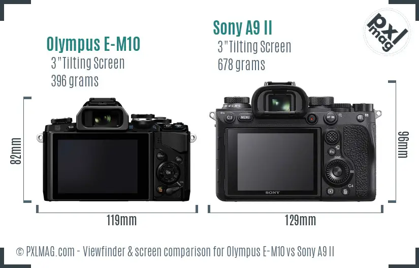 Olympus E-M10 vs Sony A9 II Screen and Viewfinder comparison