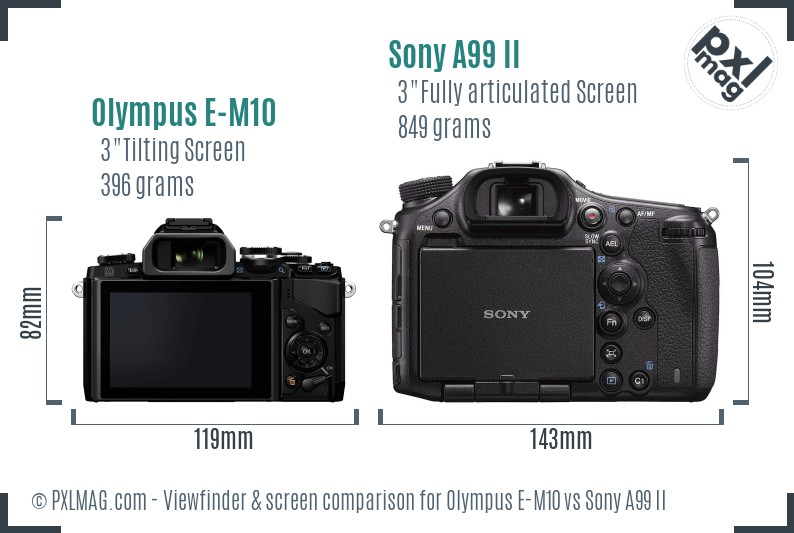 Olympus E-M10 vs Sony A99 II Screen and Viewfinder comparison