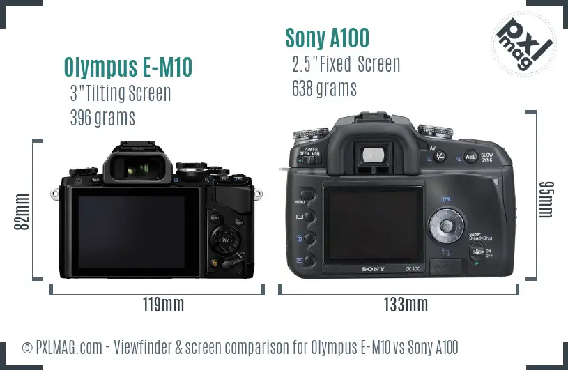 Olympus E-M10 vs Sony A100 Screen and Viewfinder comparison