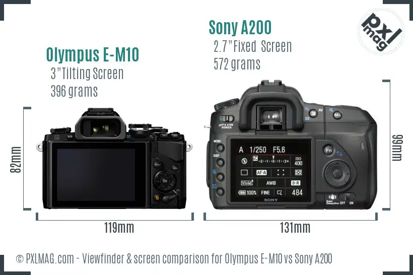 Olympus E-M10 vs Sony A200 Screen and Viewfinder comparison