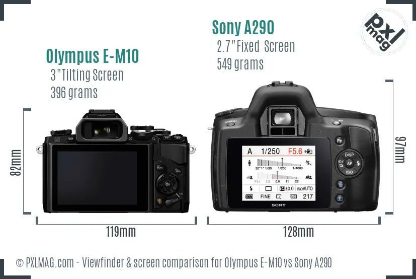 Olympus E-M10 vs Sony A290 Screen and Viewfinder comparison