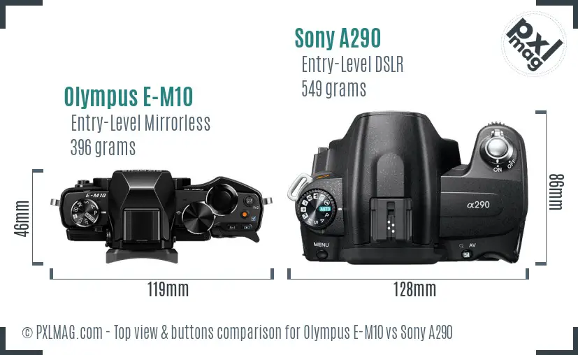Olympus E-M10 vs Sony A290 top view buttons comparison