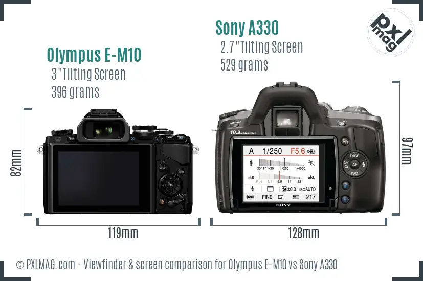 Olympus E-M10 vs Sony A330 Screen and Viewfinder comparison