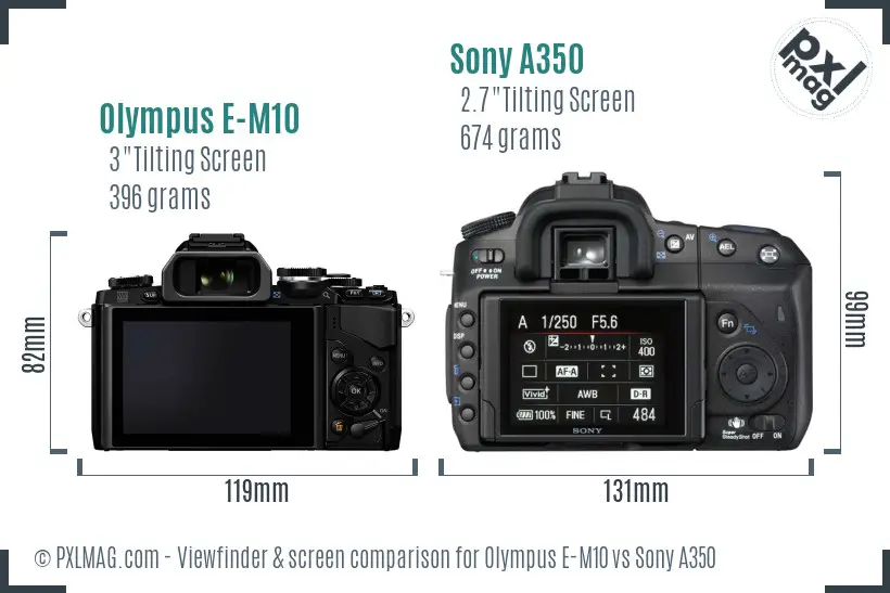 Olympus E-M10 vs Sony A350 Screen and Viewfinder comparison Olympus E-M10 vs Sony A350 Screen and Viewfinder comparison