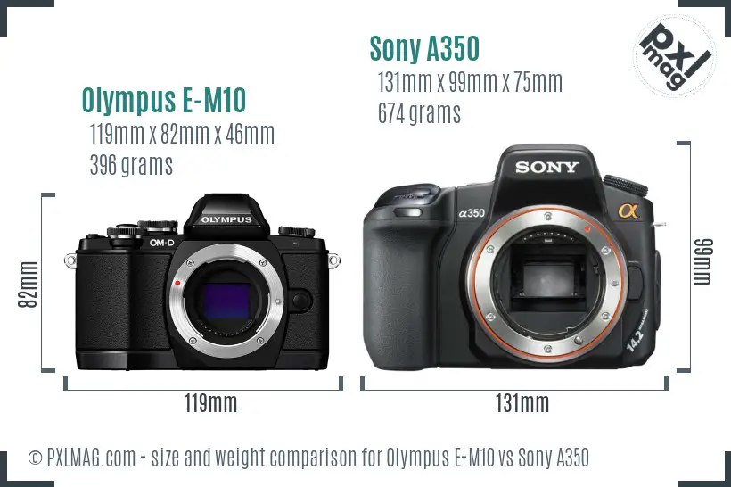Olympus E-M10 vs Sony A350 size comparison Olympus E-M10 vs Sony A350 size comparison