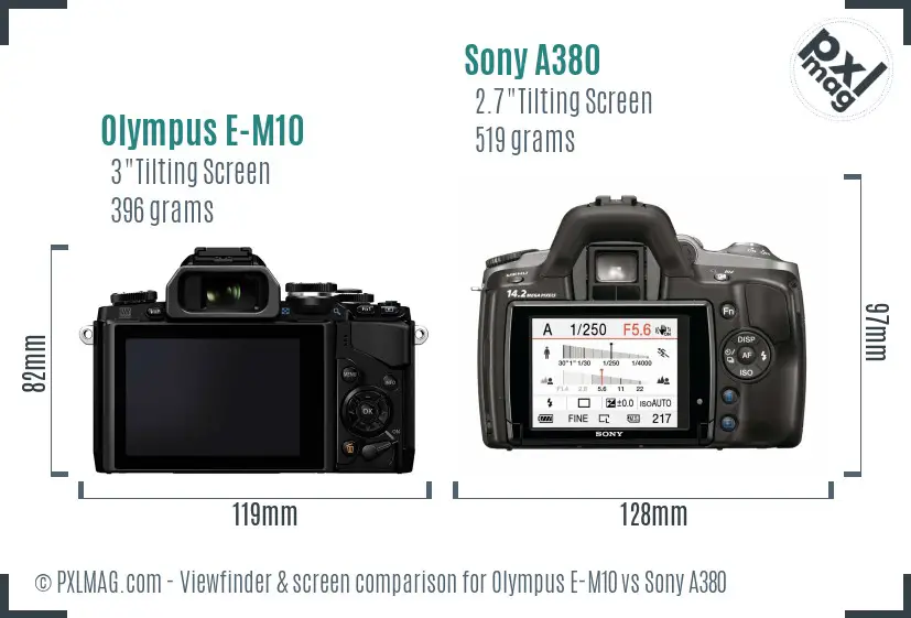 Olympus E-M10 vs Sony A380 Screen and Viewfinder comparison