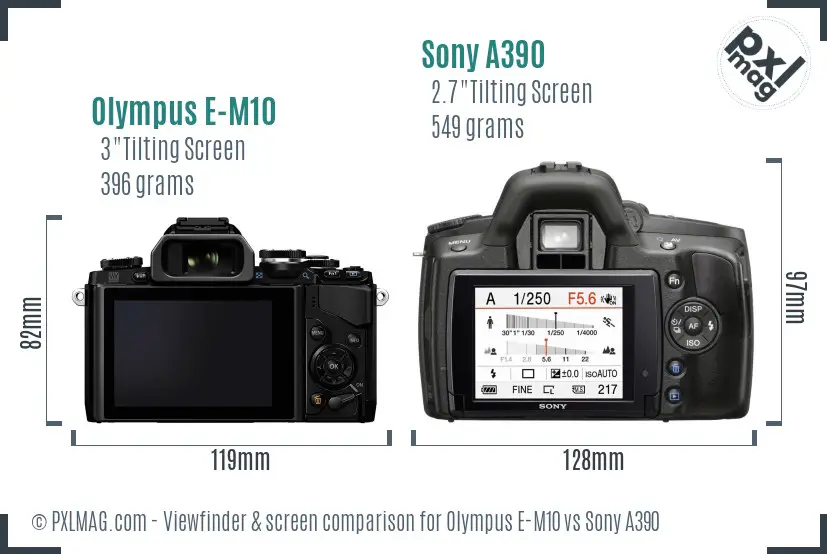 Olympus E-M10 vs Sony A390 Screen and Viewfinder comparison