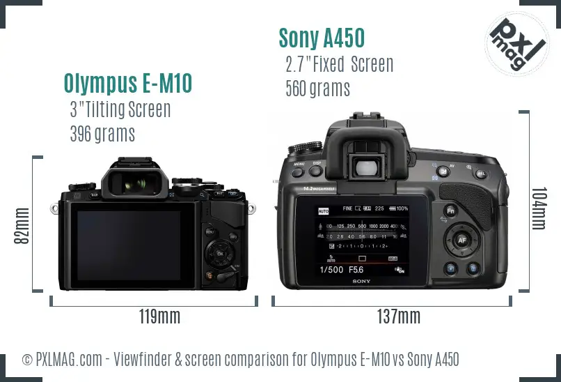 Olympus E-M10 vs Sony A450 Screen and Viewfinder comparison