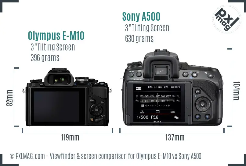 Olympus E-M10 vs Sony A500 Screen and Viewfinder comparison