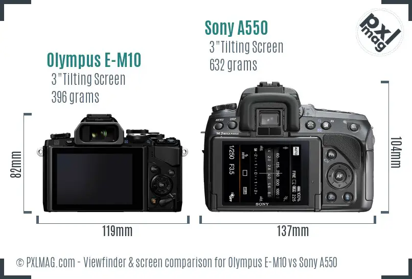 Olympus E-M10 vs Sony A550 Screen and Viewfinder comparison