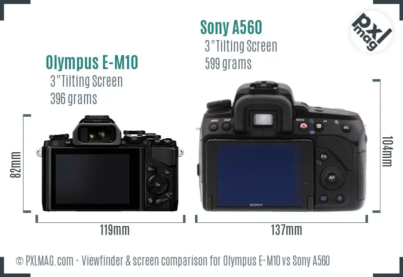 Olympus E-M10 vs Sony A560 Screen and Viewfinder comparison