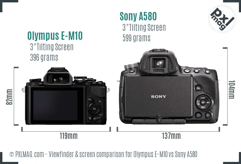 Olympus E-M10 vs Sony A580 Screen and Viewfinder comparison