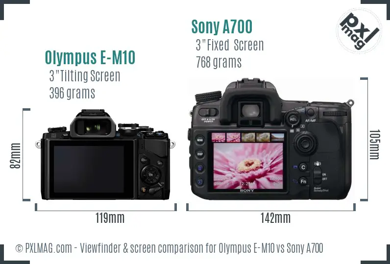 Olympus E-M10 vs Sony A700 Screen and Viewfinder comparison