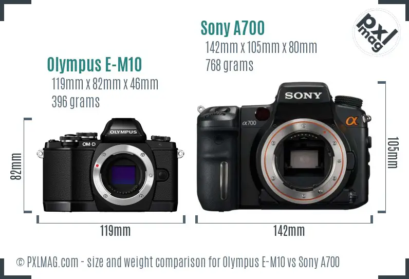 Olympus E-M10 vs Sony A700 size comparison