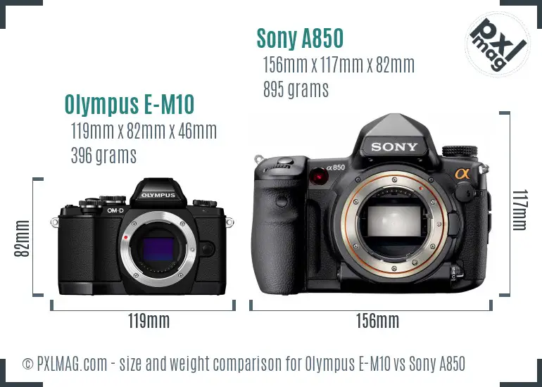 Olympus E-M10 vs Sony A850 size comparison