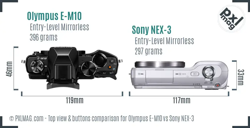 Olympus E-M10 vs Sony NEX-3 top view buttons comparison