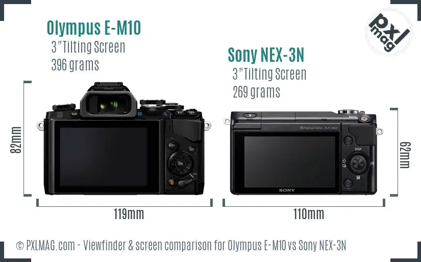 Olympus E-M10 vs Sony NEX-3N Screen and Viewfinder comparison